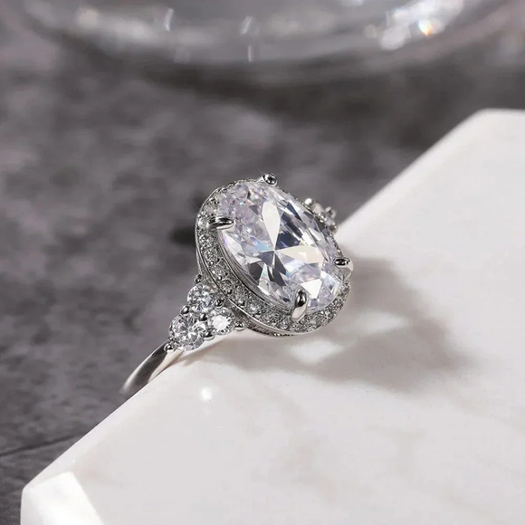 ▶Beautiful Noble Oval Pure CZ Macro Pave Silver Wedding Luxury Rings, K936 - Picture 4 of 6